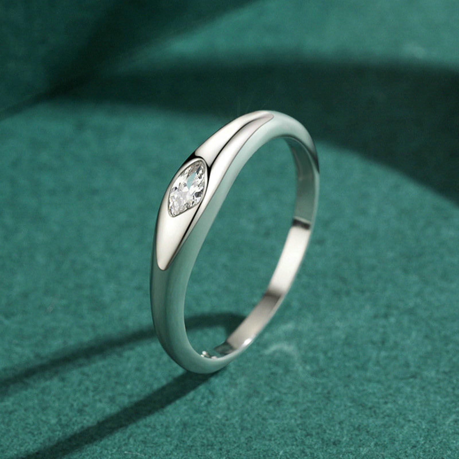 Bague Femme Or 9/14/18 carats, Anneau Empilable Sertie de Moissanite Marquise, Bague Fine Polie Or Blanc Personnalisée