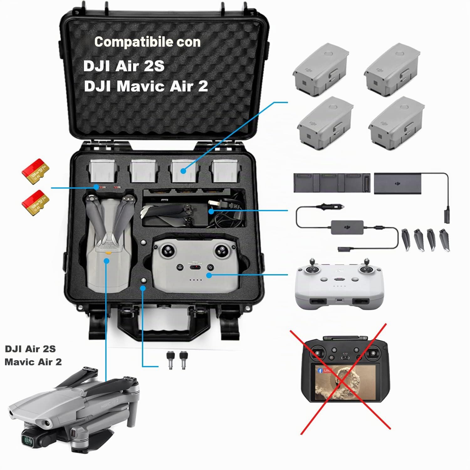 LEKUFEE Custodia Rigida Impermeabile per DJI Air 2S Drone,DJI Mavic Air 2 Combo,RC N1,RC N2 e Accessori (solo custodia)