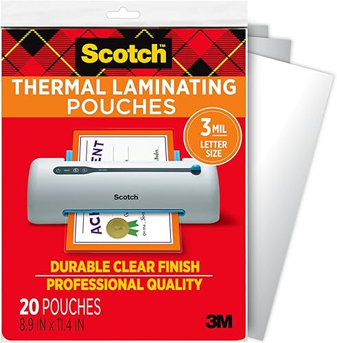 Scotch Bolsas de laminación térmica mate, ultra transparentes con acabado mate, tamaño carta de 8.9 x 11.4 pulgadas, paquete de 20
