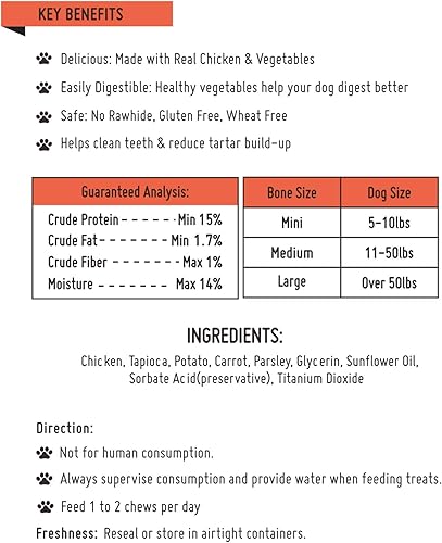 Miniatura 7 de Huesos de pollo para perro, sin cuero crudo, hecho con pollo real, verduras saludables e ingredientes limitados