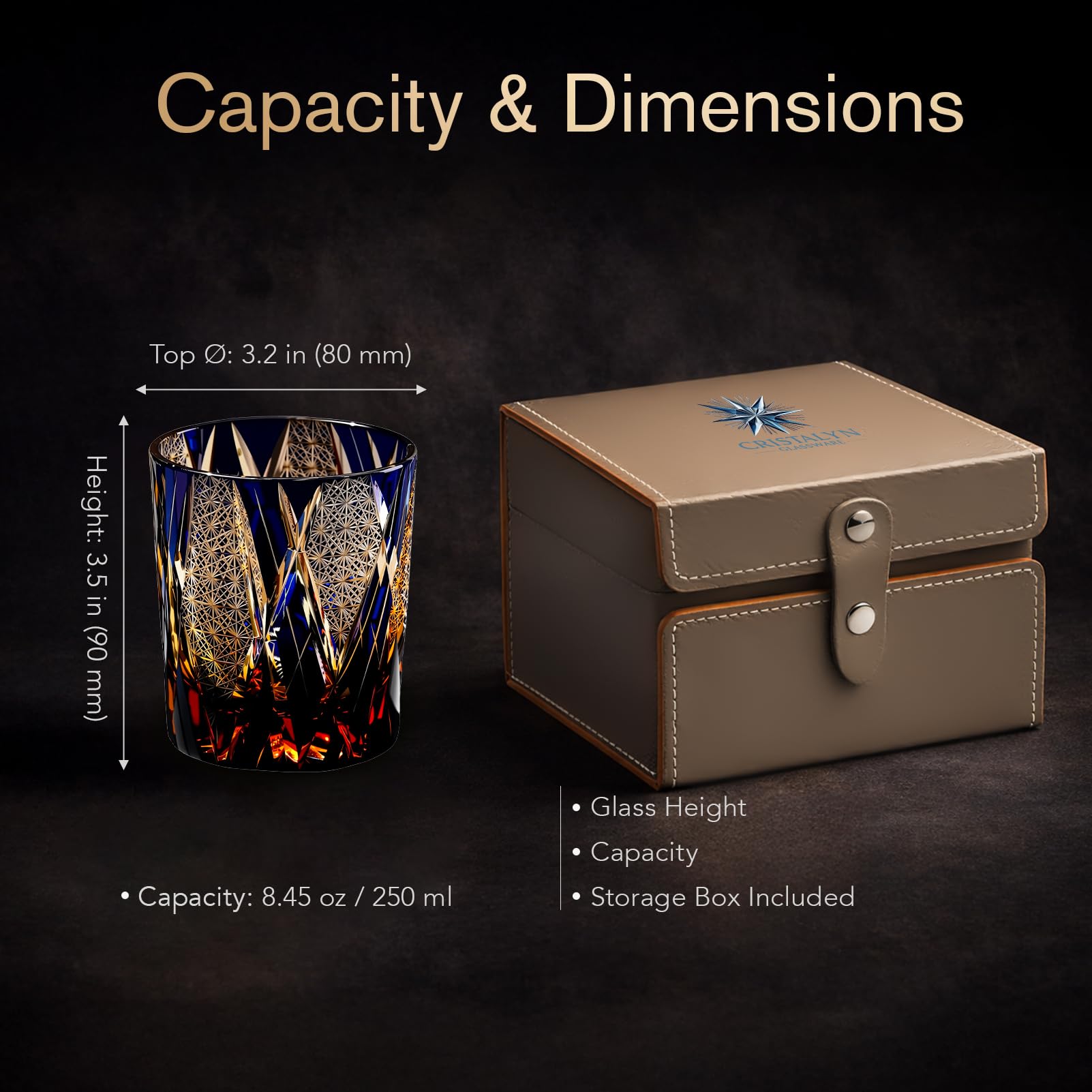 Coffret Cadeau Homme Verre à Whisky en Cristal Fait Main Kiriko - Tumbler Bleu Dégustation pour Whisky Japonais - Idée Cadeau Anniversaire Fête des Pères (250ml)
