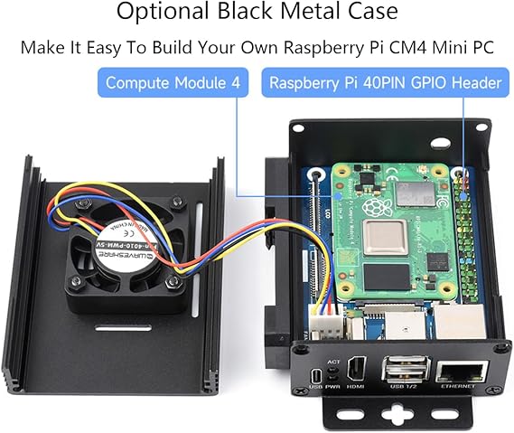 CM4 Base Board (Advanced C Version) for Compute Module 4, with Raspberry Pi 40PIN GPIO Header/MIPI CSI Camera Ports/LCD Display Port/Fan/HDMI/USB/Gigabit Ethernet RJ45 Connector