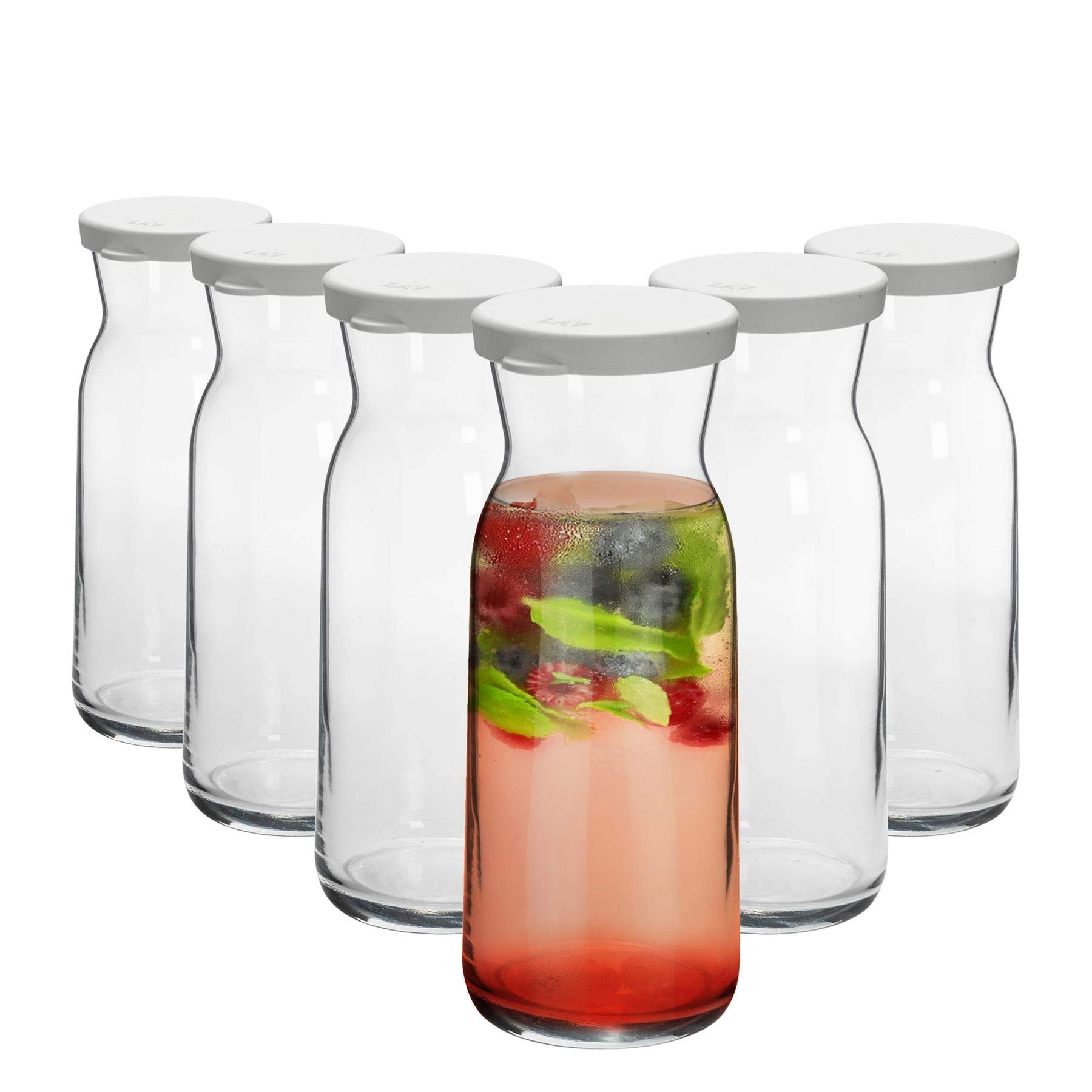 Argon Tableware - Brocca Glass Carafes with Silicone Lids - 700ml - Pack of 6 - Transparent