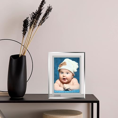 Miniatura 9 de Vienrose Juego de 6 portarretratos de 4 x 6, marcos de fotos de vidrio transparente con borde plateado, pantalla horizontal o vertical para mesa