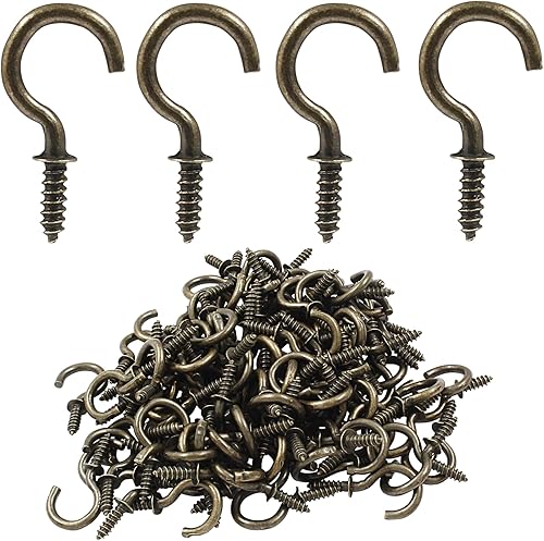 Miniatura 5 de Bonsicoky 120 ganchos de tornillo de 58 pulgadas, gancho de pared de techo de metal niquelado para colgar, bronce