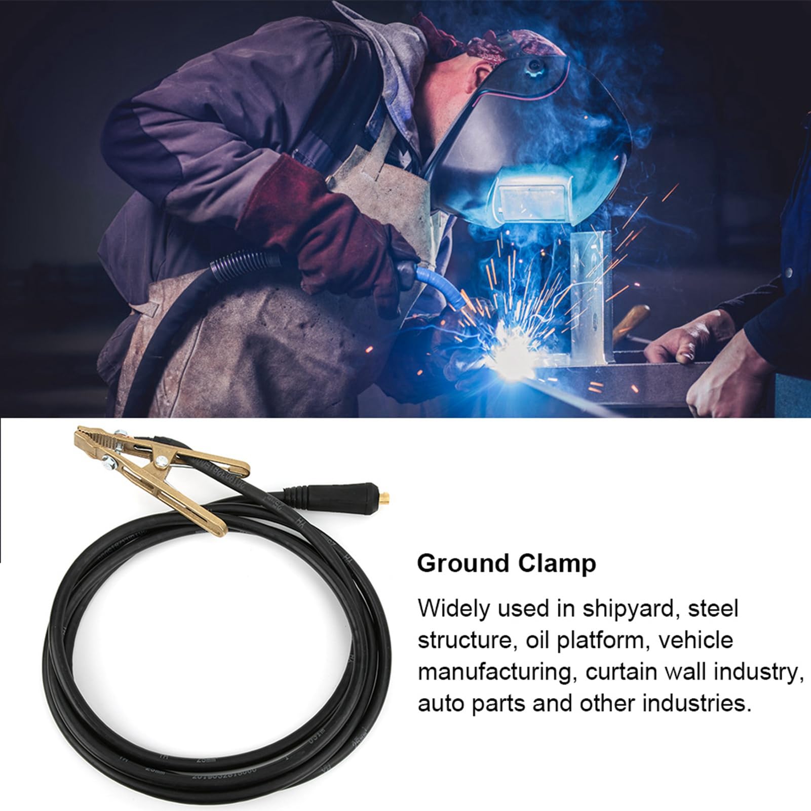 Morsetto Massa, Pinza di Terra e Connettore in Ottone da 260 A con Cavo da 3 m 25 mm² Compatibile con Saldatrici TIG MMA ARC per Collegamento Sicuro durante la Saldatura