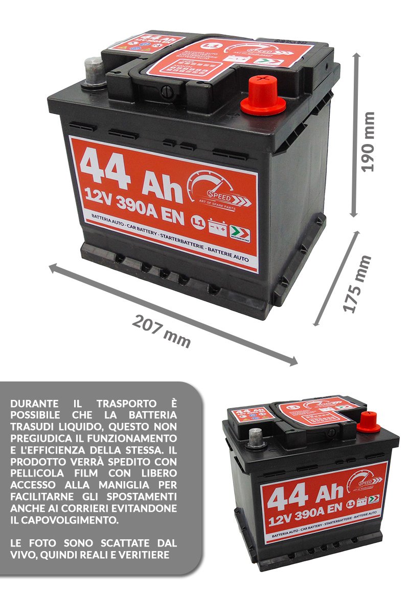 BATTERIA AUTO SPEED BY SMC cod L144 44Ah 390A Polo Positivo a Destra 12V