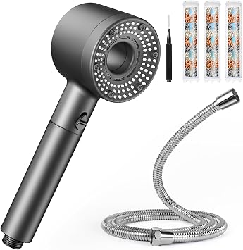 Blendura Shower Head with Hose, Hard Water Filter Shower Head | With 3 Filters, 1.5 m Hose, High Pressure Handheld Design and 5 Spray Modes
