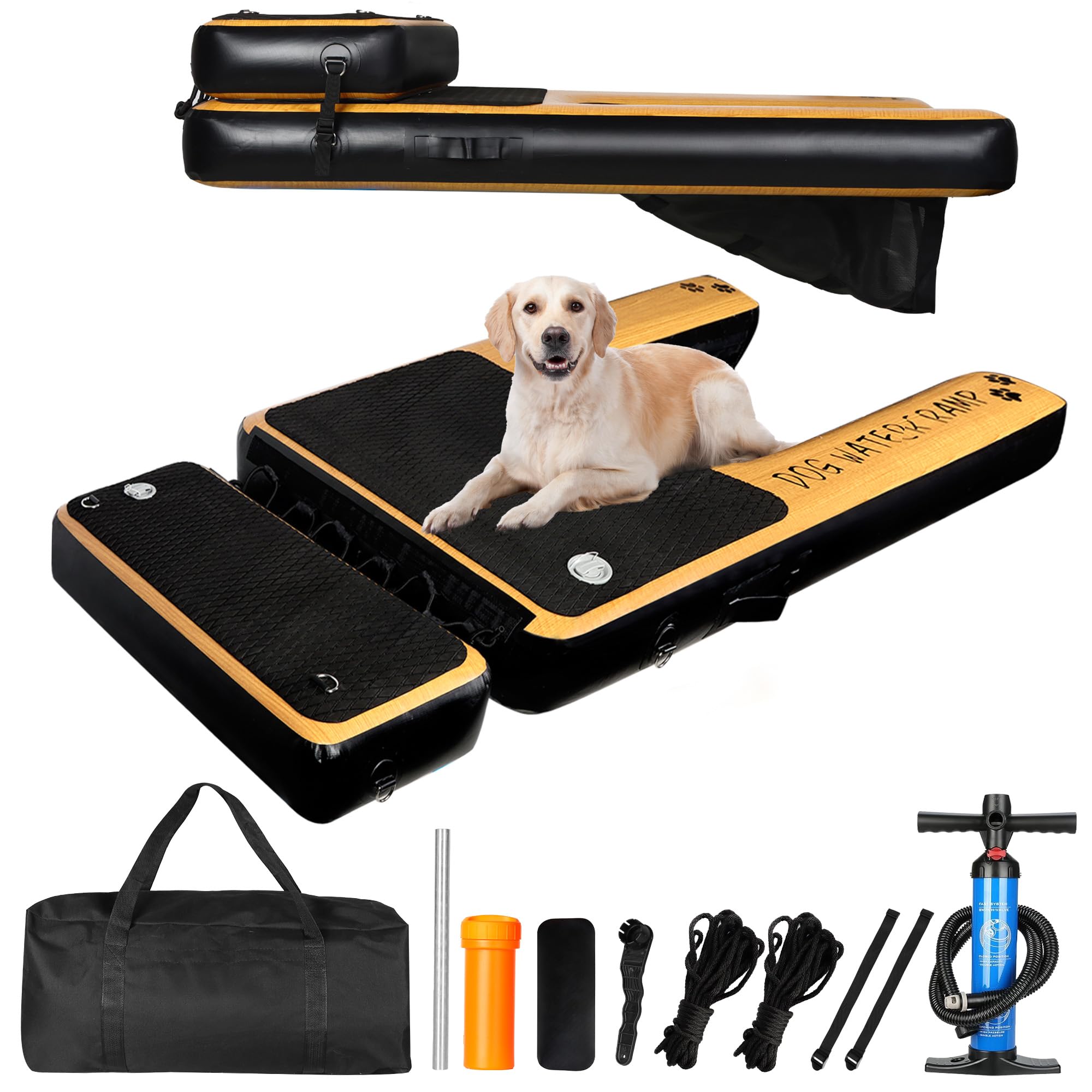 DiDiBirDi Dog Water Ramp Inflatable Portable, Layer Large Size Grid Design,Suitable for 230 pound dogs and Easy Access to Water for Dogs Boat Ramp for Pool, Lake, Boat, Dock