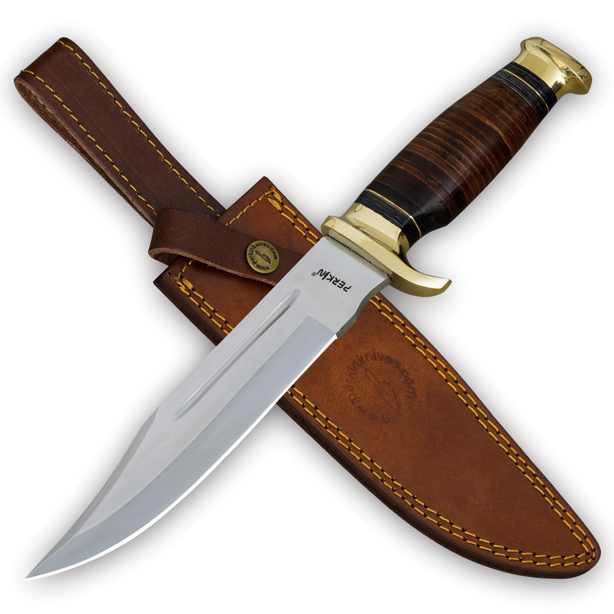 Perkin Cuchillo de caza hecho a mano con vaina fija cuchillo cuchillo mango de cuero