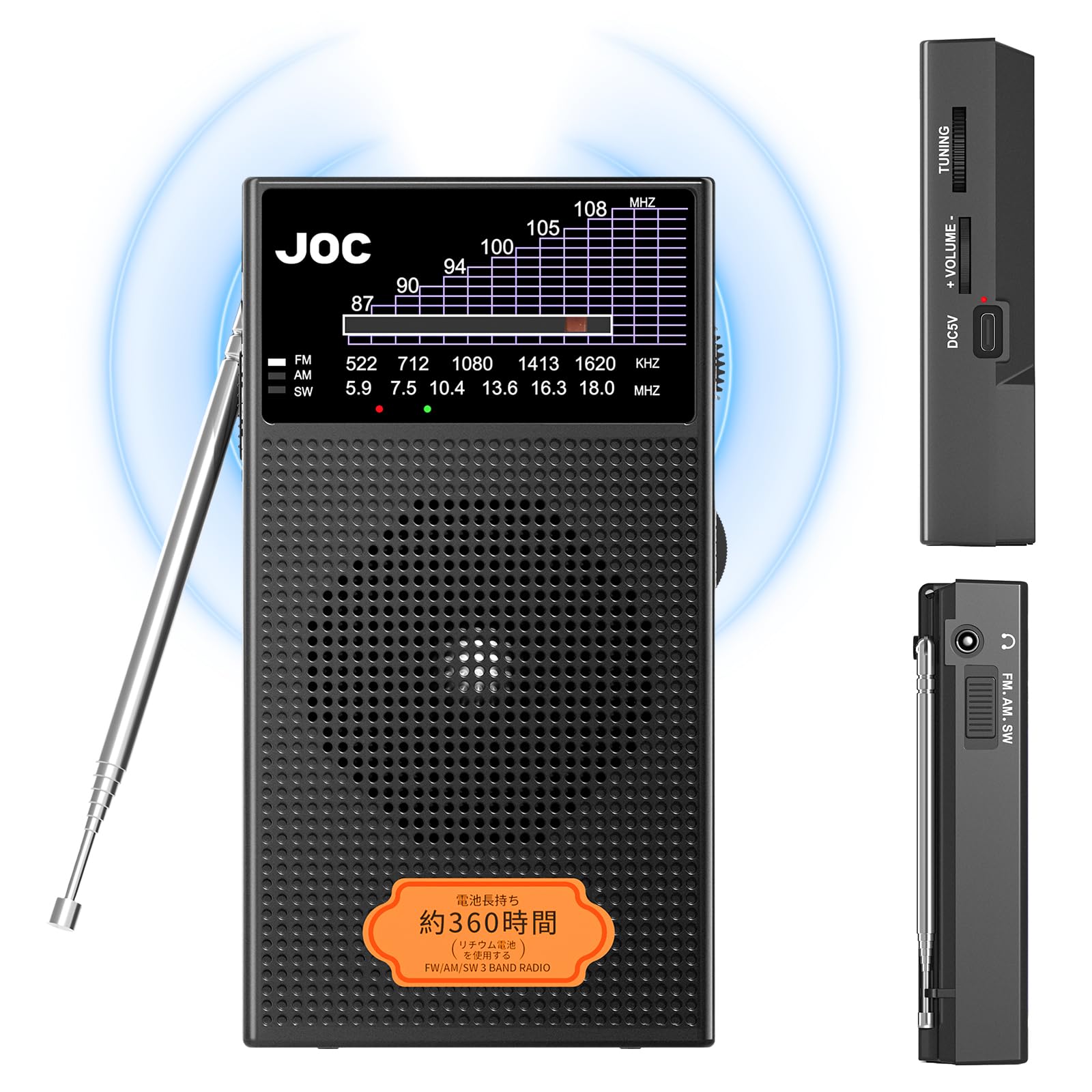 Mini Radio portátil con mosquetón y Antena retráctil para Viajes, Senderismo y emergencias, Radio Am/FM/SW