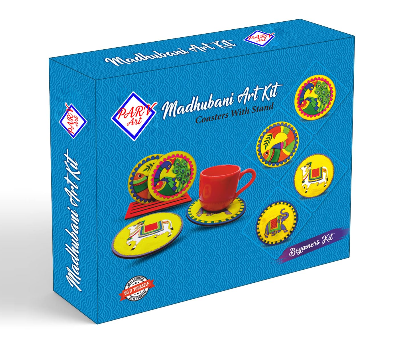 PARV Madhubani Art Kit Tea Coasters with Stand - DIY Indian Art and Craft Kit for Girls 10-15 - Traditional Painting Set - 4 Coasters with Art Supplies (B0CLDXDB2X) Amazon Price History, Amazon Price Tracker