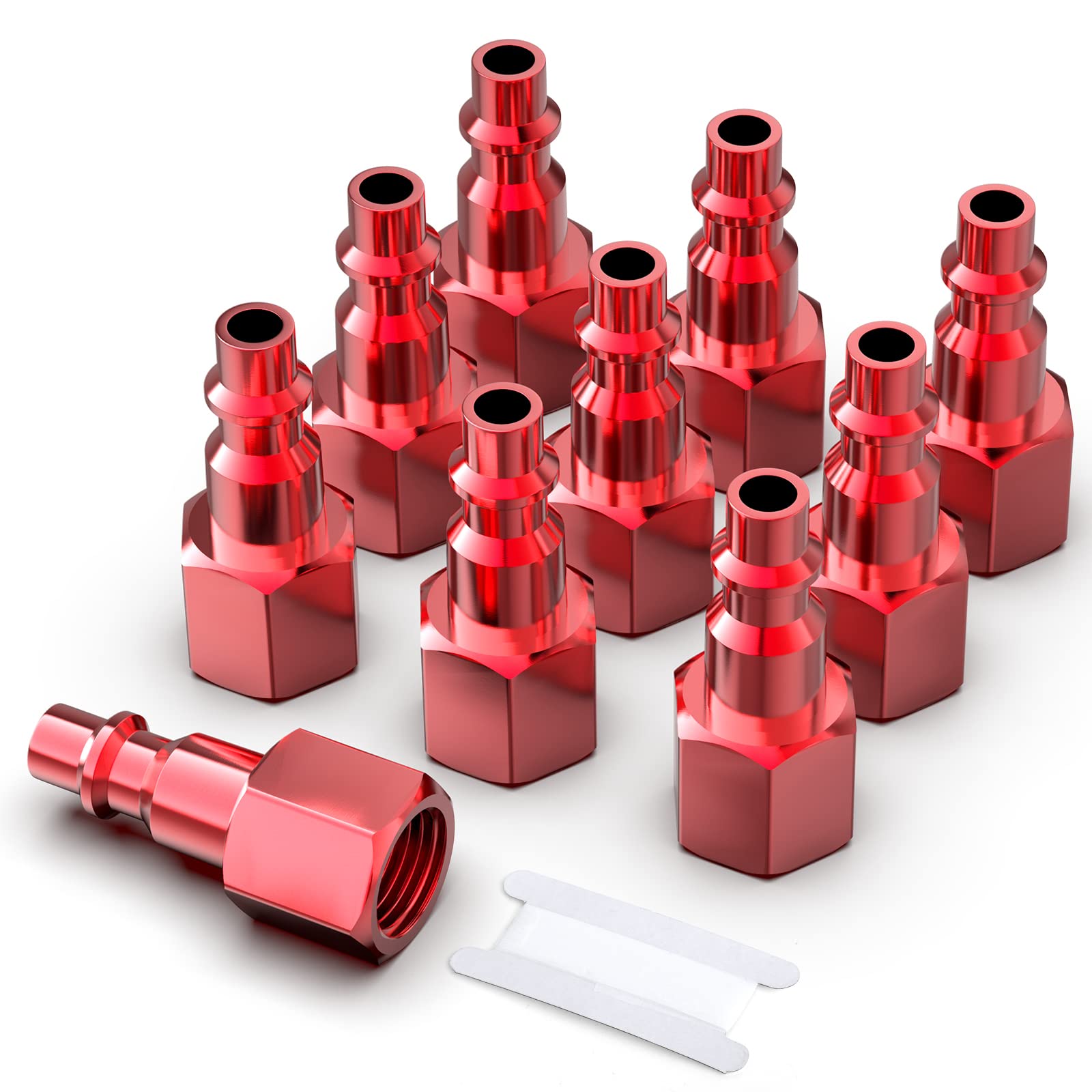 GASHER 10PCS 1/4-Inch NPT Female Red Aluminum Industrial Air Plug, Pneumatic Plugs 300PSI
