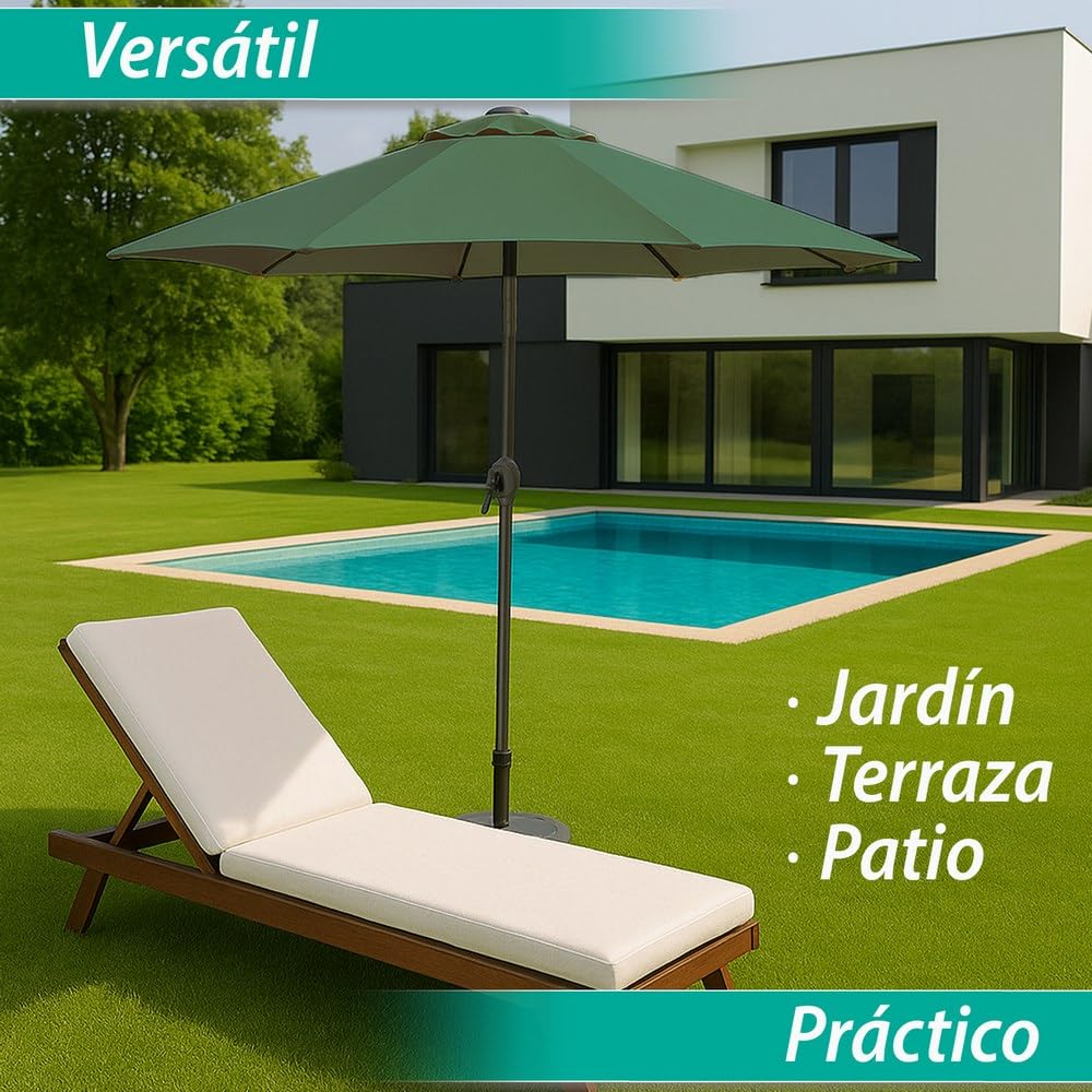 LOLAhome Parasol de Ø270 cm, mástil Ø38mm de aluminio, con Antiviento y Manivela, Elegante y Duradero, tratamiento Anti-corrosión, Para Exterior, Jardín, Terraza - Parasol 270 cm