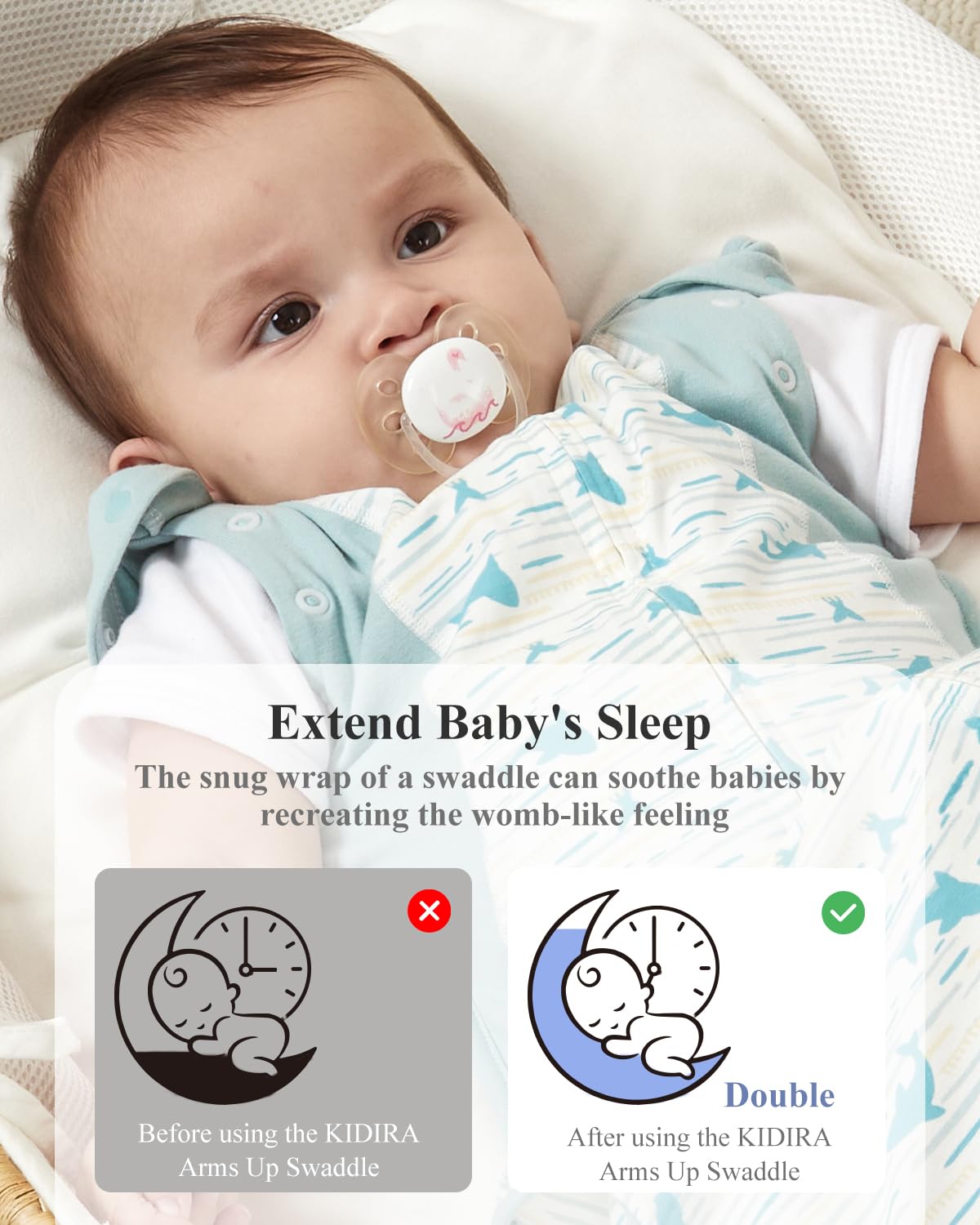 Transition Baby Swaddle 3-6 Months 12-18 lb, Arms In/Out Swaddle Sleep Sack with 2-Way Zipper Moisture-Wicking Fabric, Improves Sleep Snug Fit Helps Calm Startle Reflex(Whales and the sea) - Image 5