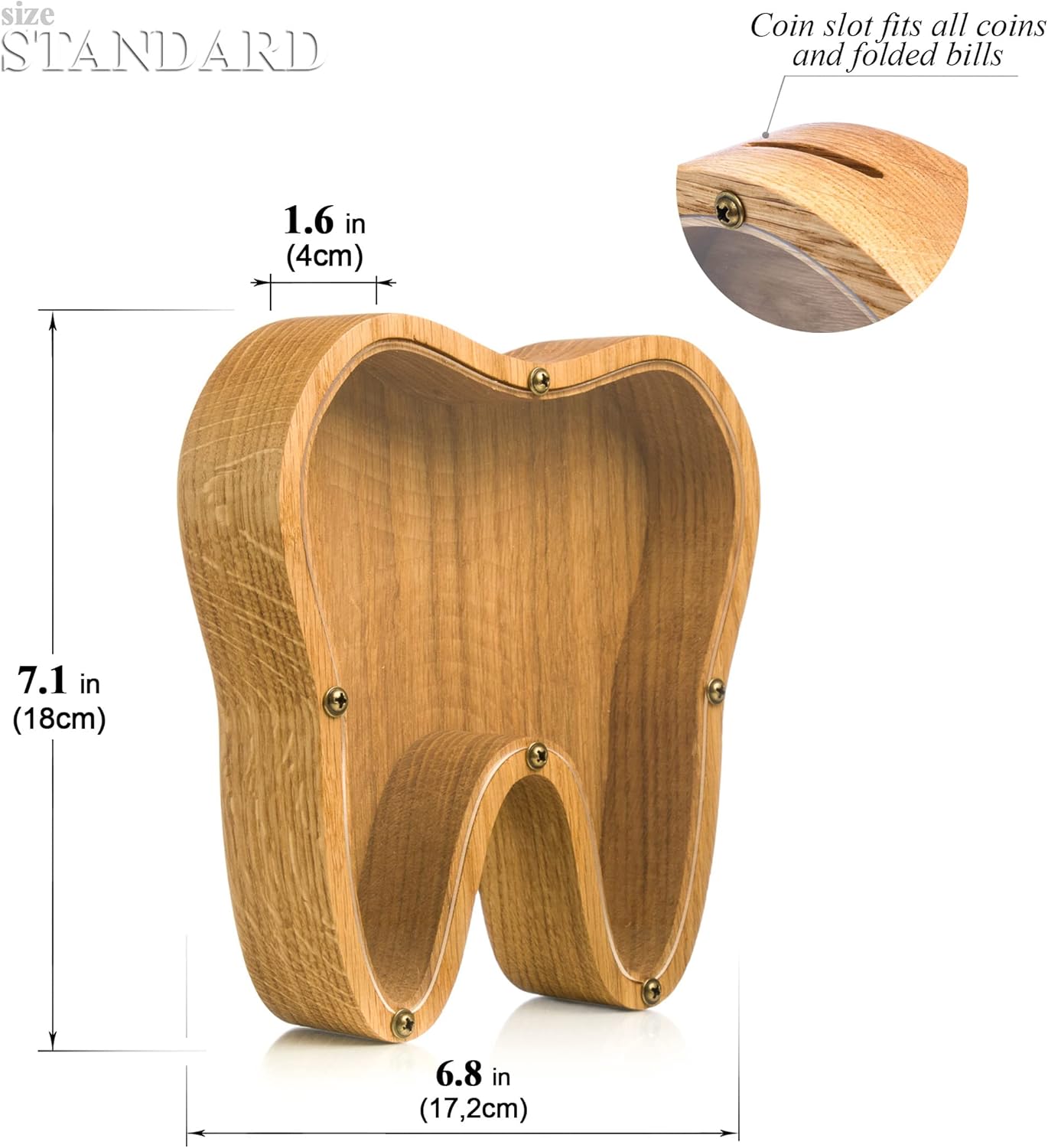 Wood piggy bank for boys girls adult TOOTH Organic glass tip jar Child coin bank Unique Montessori kids baby gift Personalized money box