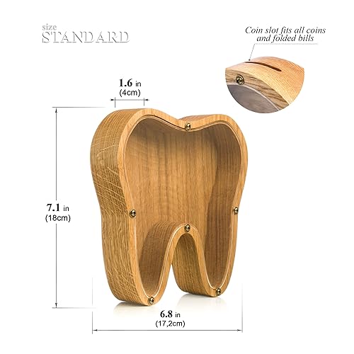 Miniatura 3 de Wood piggy bank for boys girls adult TOOTH Organic glass tip jar Child coin bank Unique Montessori kids baby gift Personalized money box