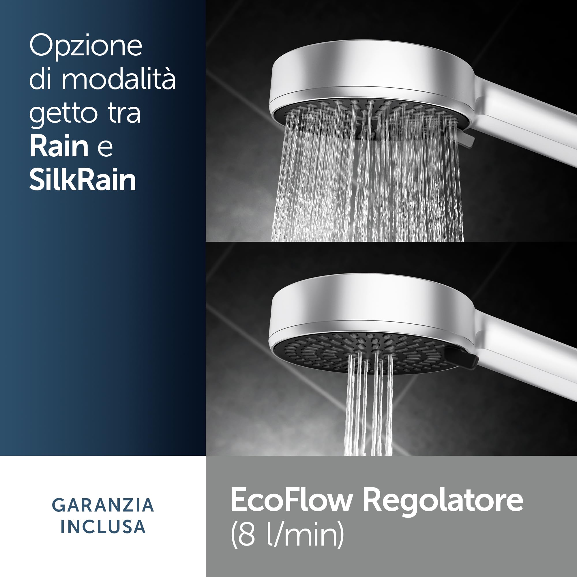 Ideal Standard Idealrain Alu+ Asta doccia, Soffione doccia a risparmio idrico con due tipi di getto (SilkRain e Rain) e ripiani regolabili – Argento (349x157x600 mm)
