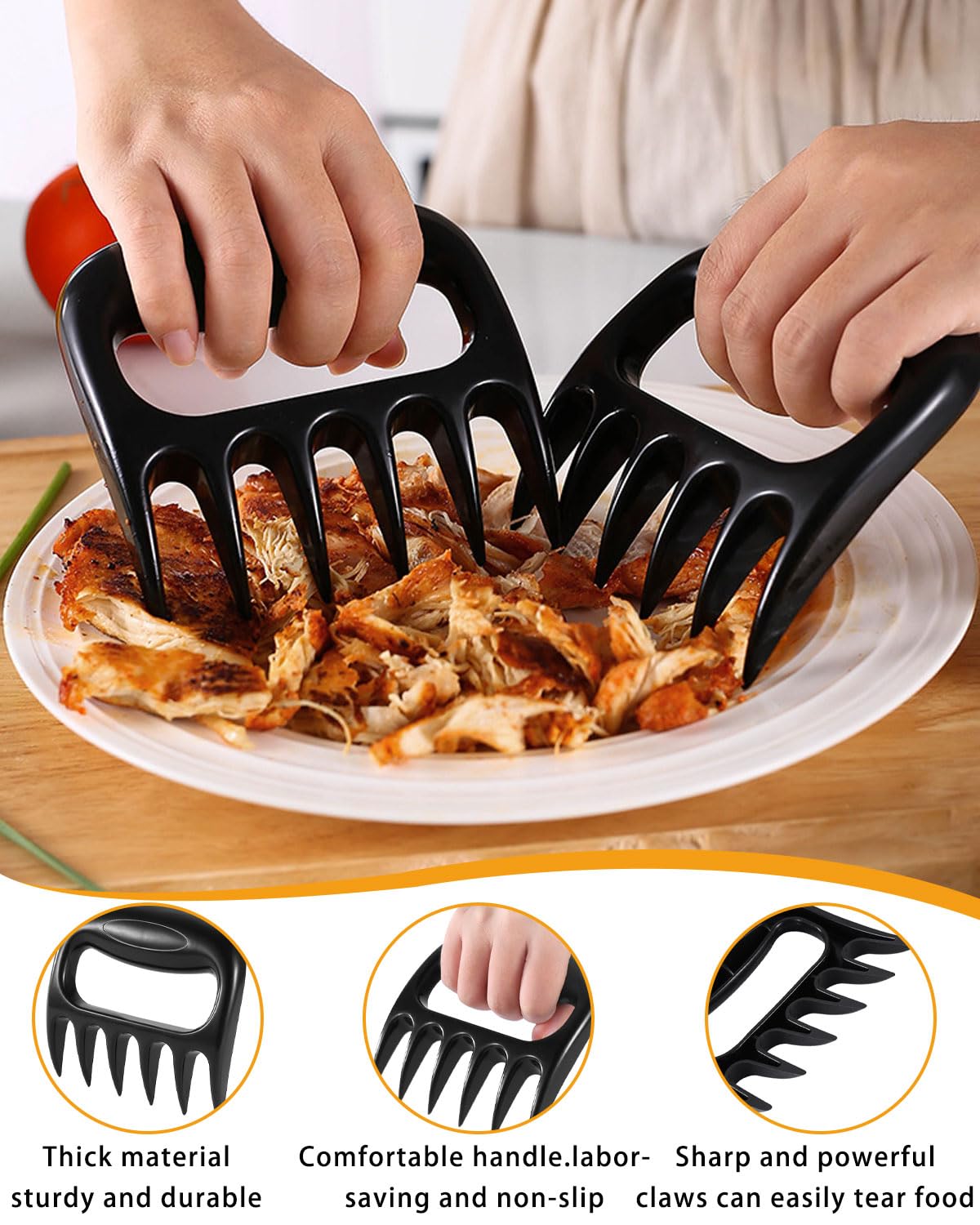 2Pcs Pulled Pork Artigli per Carne, Attrezzi Barbecue Claws,Barbecue Artigli Sfilaccia Pollo, Forchettone da Cucina BBQ, Regali Barbecue Originali,per Carne di Maiale Tirato, Manzo, Tacchino