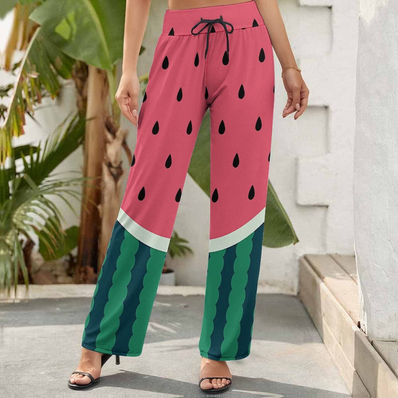 Amazon.co.jp: ワイドパンツ スイカ柄 ワイドレッグパンツ