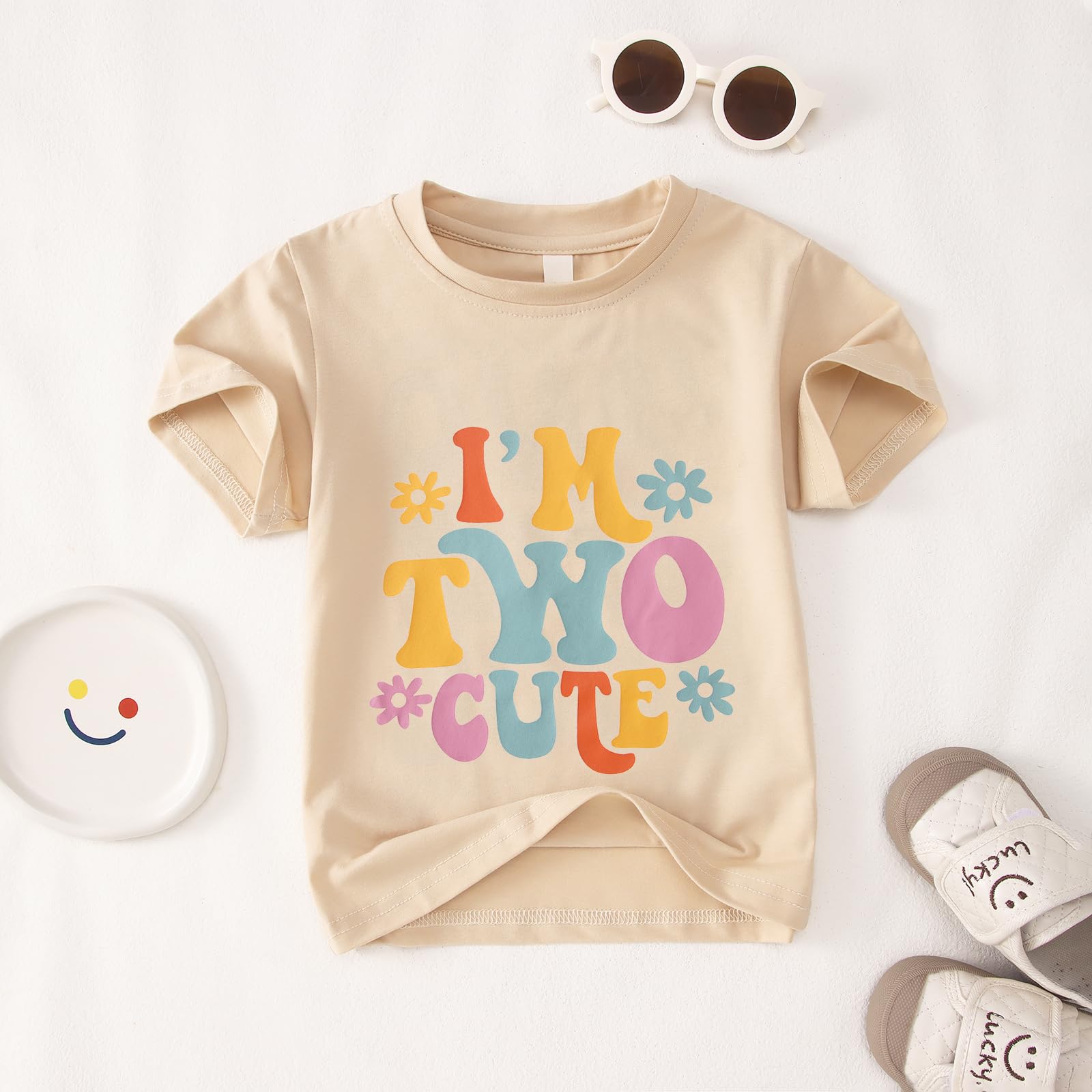 Camiseta de 2º cumpleaños para niña "I'm Two Cute", camiseta de impresora de segundo cumpleaños, camiseta de fiesta de cumpleaños, ropa de verano, manga corta, camisetas suaves de cuello redondo