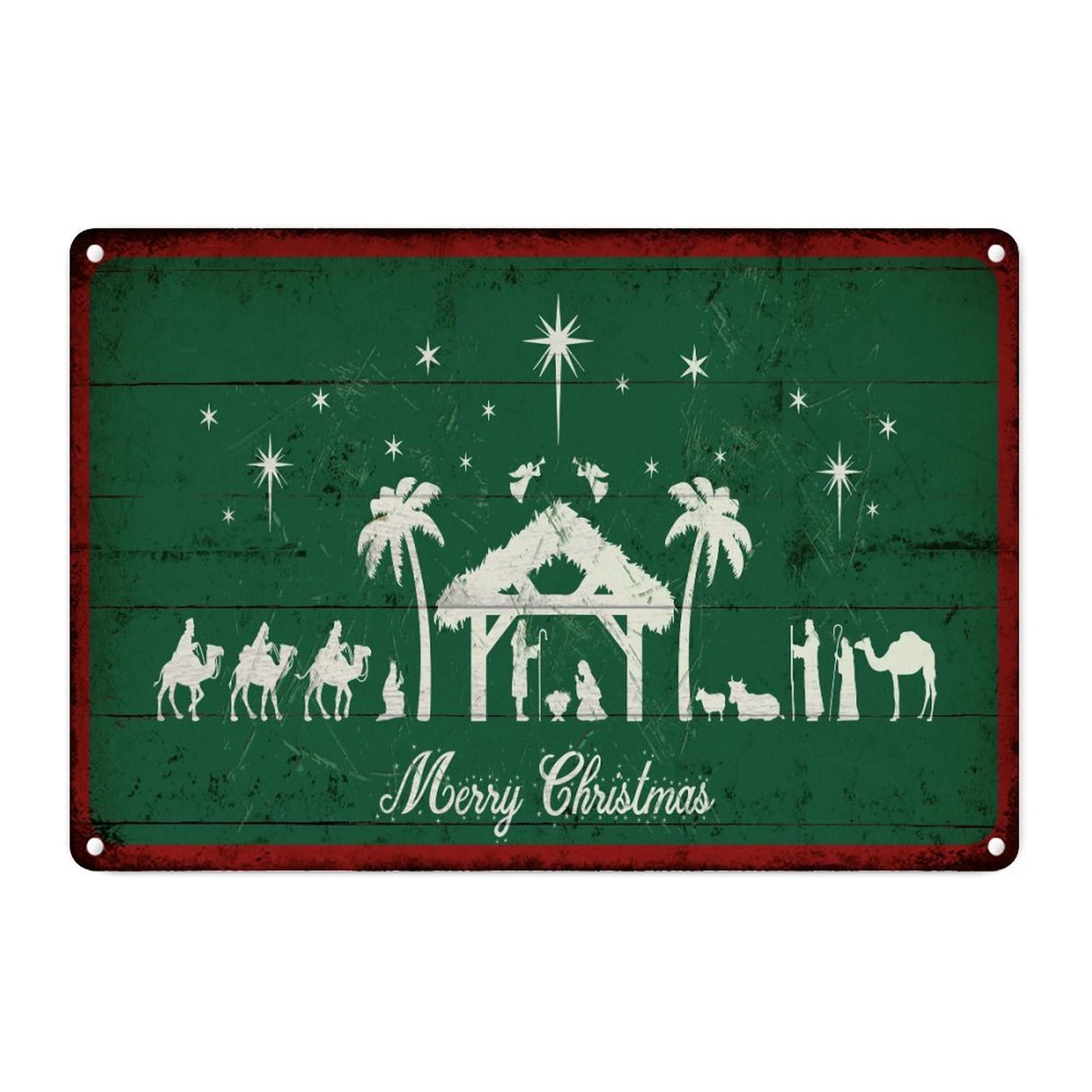 Scène de Noël Oh Holy Night déco murale vintage métal 30x45