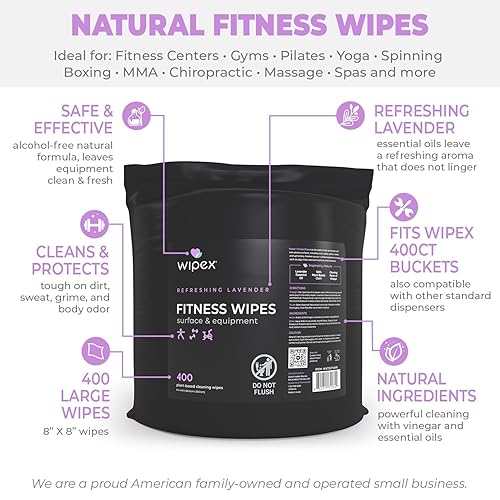 Miniatura 3 de Wipex Paquete de toallitas de gimnasio para equipos obtén 800 toallitas con (1) cubo de lavanda y (1) rollo de recambio, toallitas para equipos de