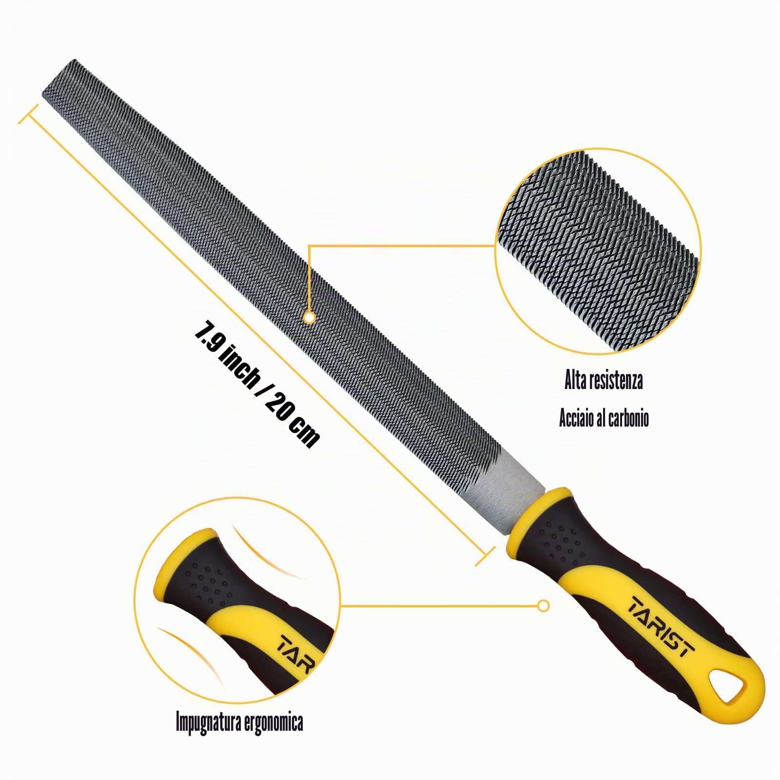 TARIST Set di Lime Metallo 3 pezzi, 200mm. Lima ferro comprende lime piatte, lime rotonde, lime semitonde - lavoro per Legno, Metallo e altro ancora