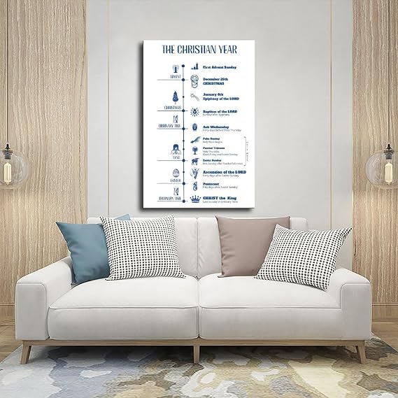 KERAXL Catholic Liturgical Calendar Poster - Christian Year Print Infographic Wall Art, Classroom Decor, Ink Blue over White Unframe-style12x18inch(30x45cm)