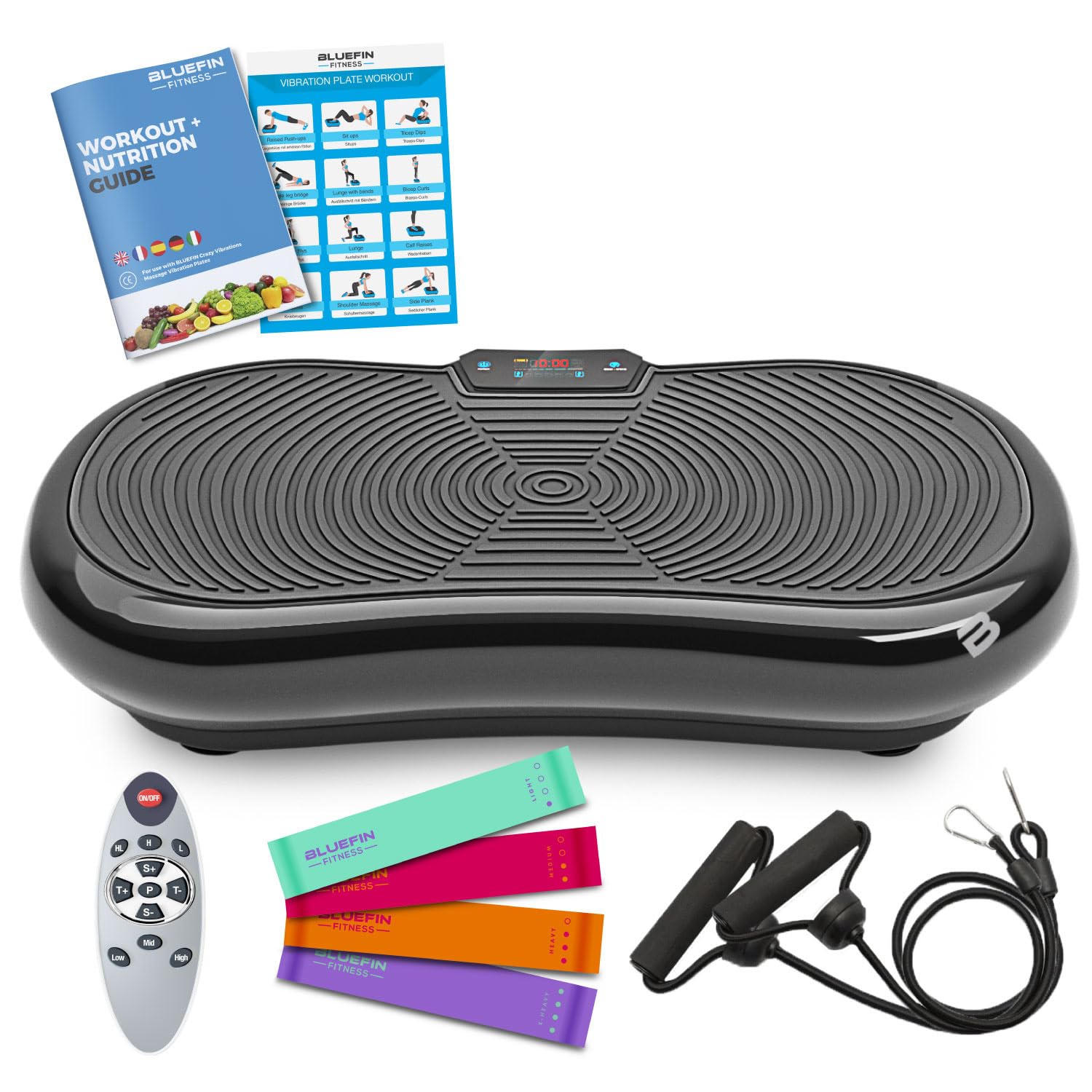 Bluefin® Vibration Plate Exercise Machine for Weight Loss, Toning & Lymphatic Drainage, Full Body Vibrating Platform with 180 Intensity Levels + 5 Programs for Home Fitness