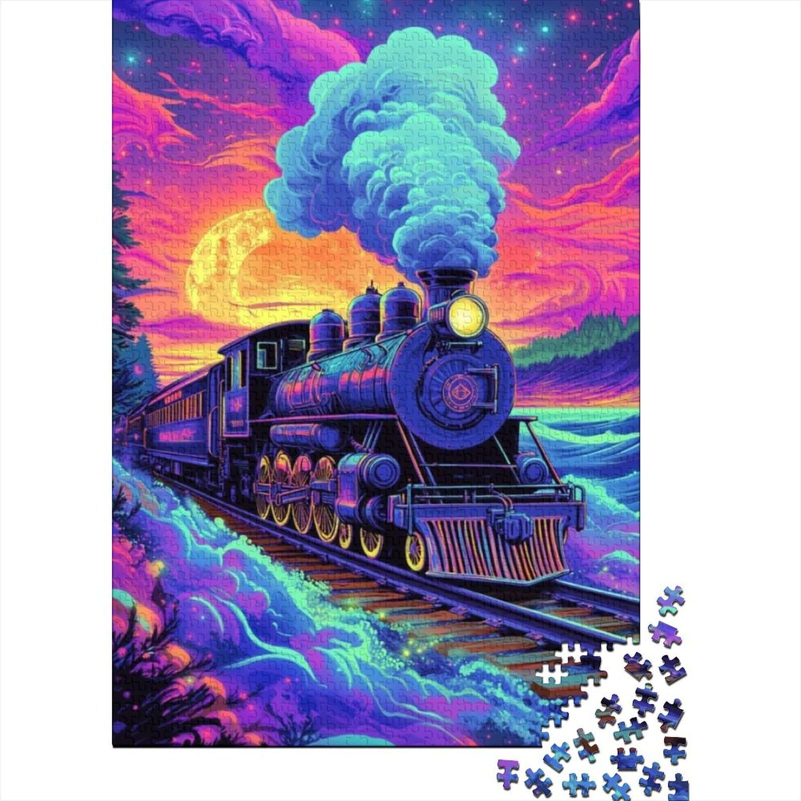 Steam Train Jigsaw Puzzles for Adults Kids Interesting Puzzles 1000 Pieces Impossible Puzzle Home Decoration Gifts 38x26cm/1000pcs - Image 2