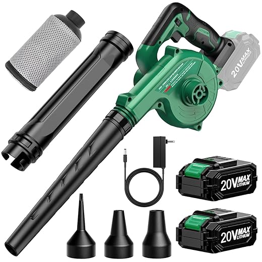 K I M O. Cordless Leaf Blower - 20V 2.0 Ah Lithium Battery 2in1 Sweeper / Vacuum for Blowing Leaf, Clearing Dust & Small Trash,Car, Computer Host, Hard to Clean Corner