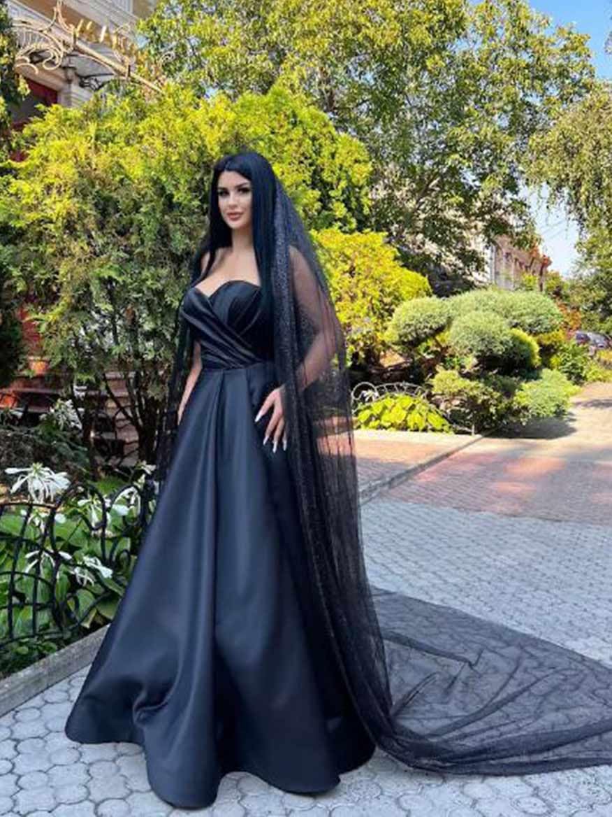 Aularso Black Cathedral Veil 1Tier Lace Wedding Veils Vintage Bridal Veils Simple Drop Veils for Halloween Costumes: Black-1 Tier