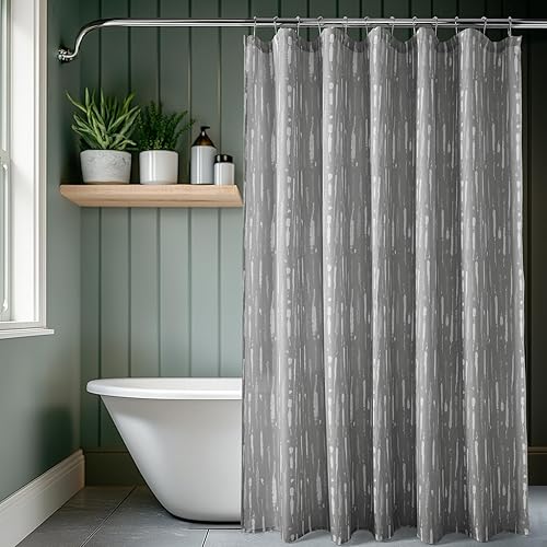 HPD Half Price Drapes Blossom Printed Shower Curtain 71 Inches Long with 12 Hooks (1 Panel), Machine Washable Shower Curtains for Bathroom, 70W x 71L, Drizzle Grey