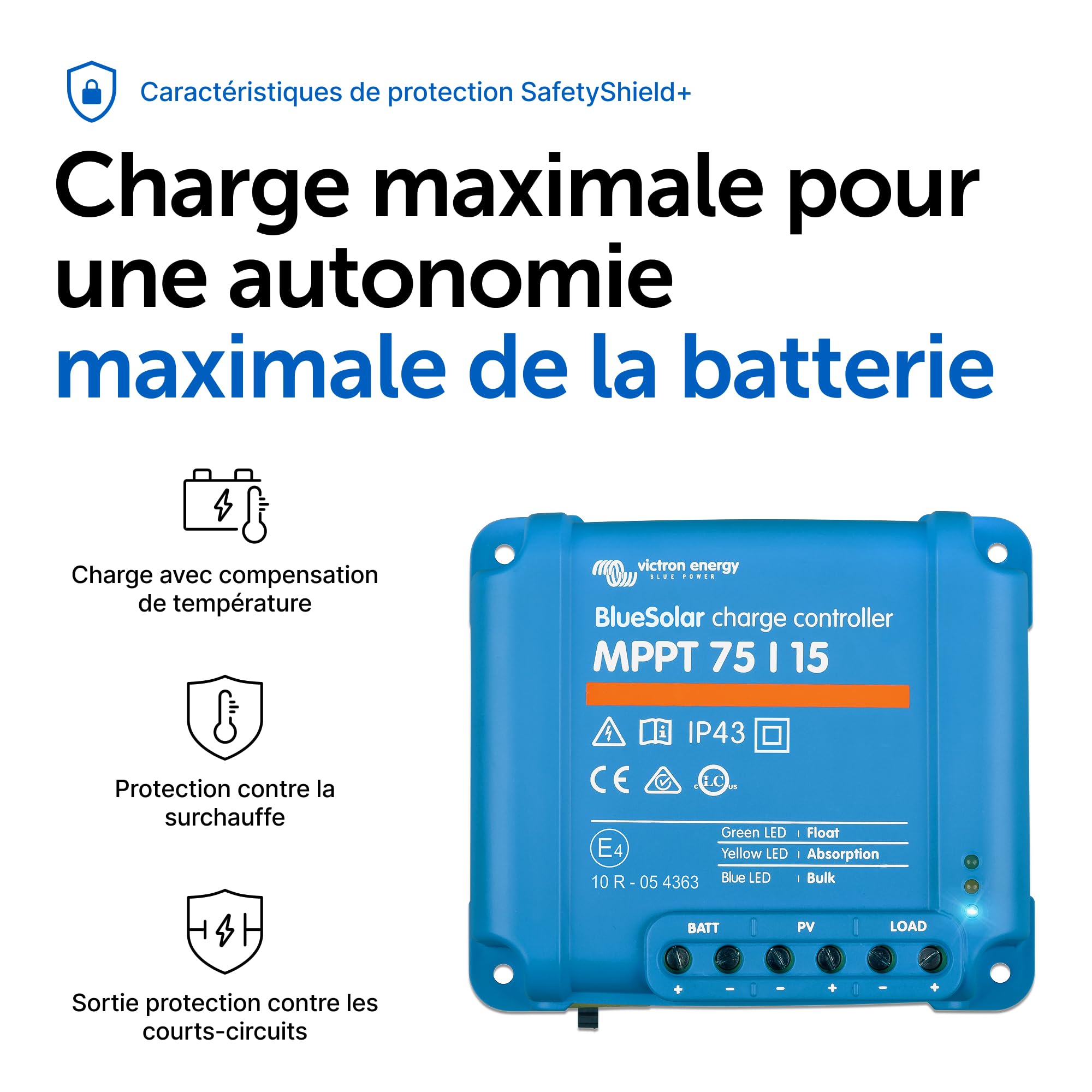 Victron Energy BlueSolar Contrôleur de charge solaire MPPT 75 V 15 amp 12/24 Volt