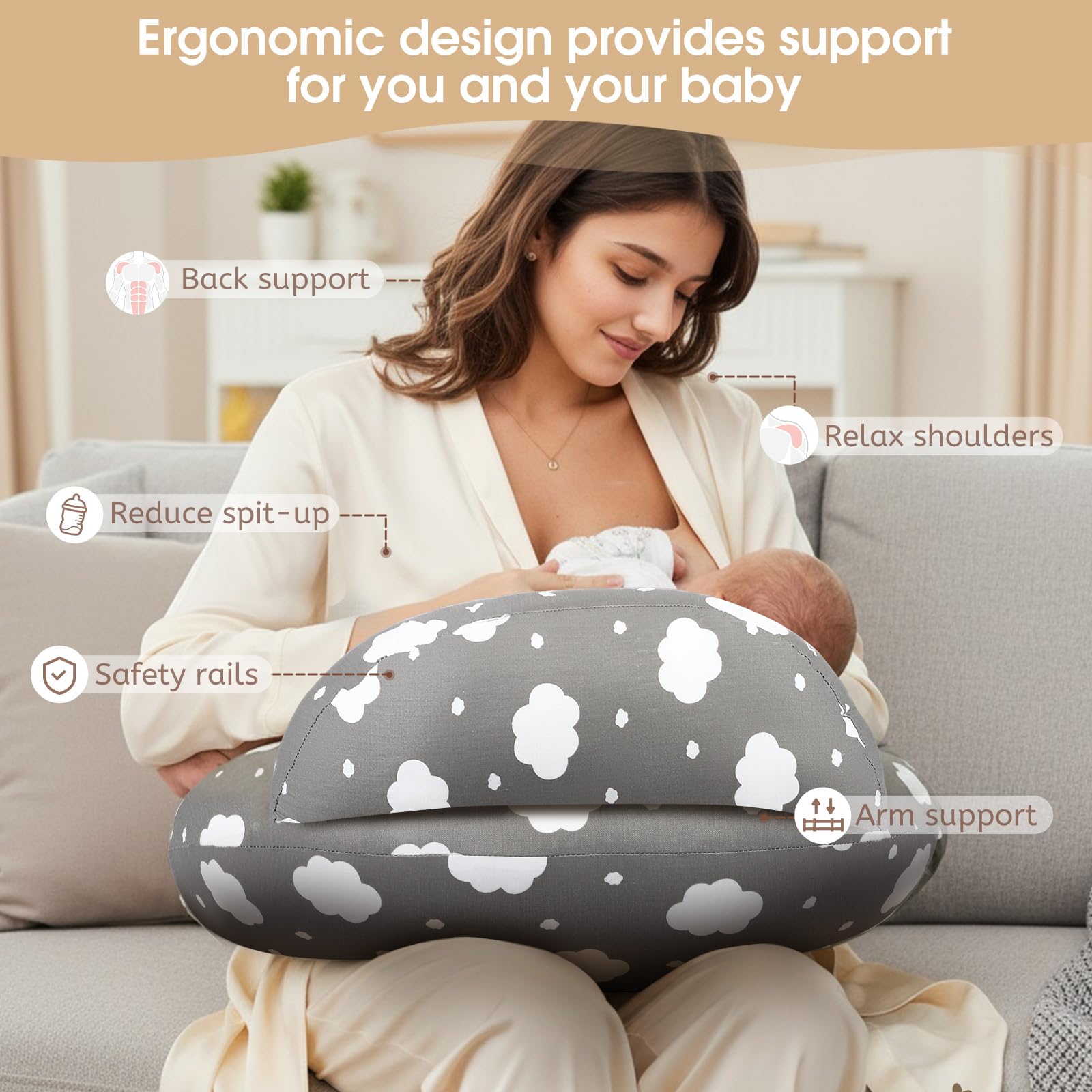 Almohada de lactancia para bebé, almohada ergonómica de lactancia y posicionamiento, almohada de embarazo, almohada de sueño lateral, pequeña almohada antireflujo de 45° para bebé.
