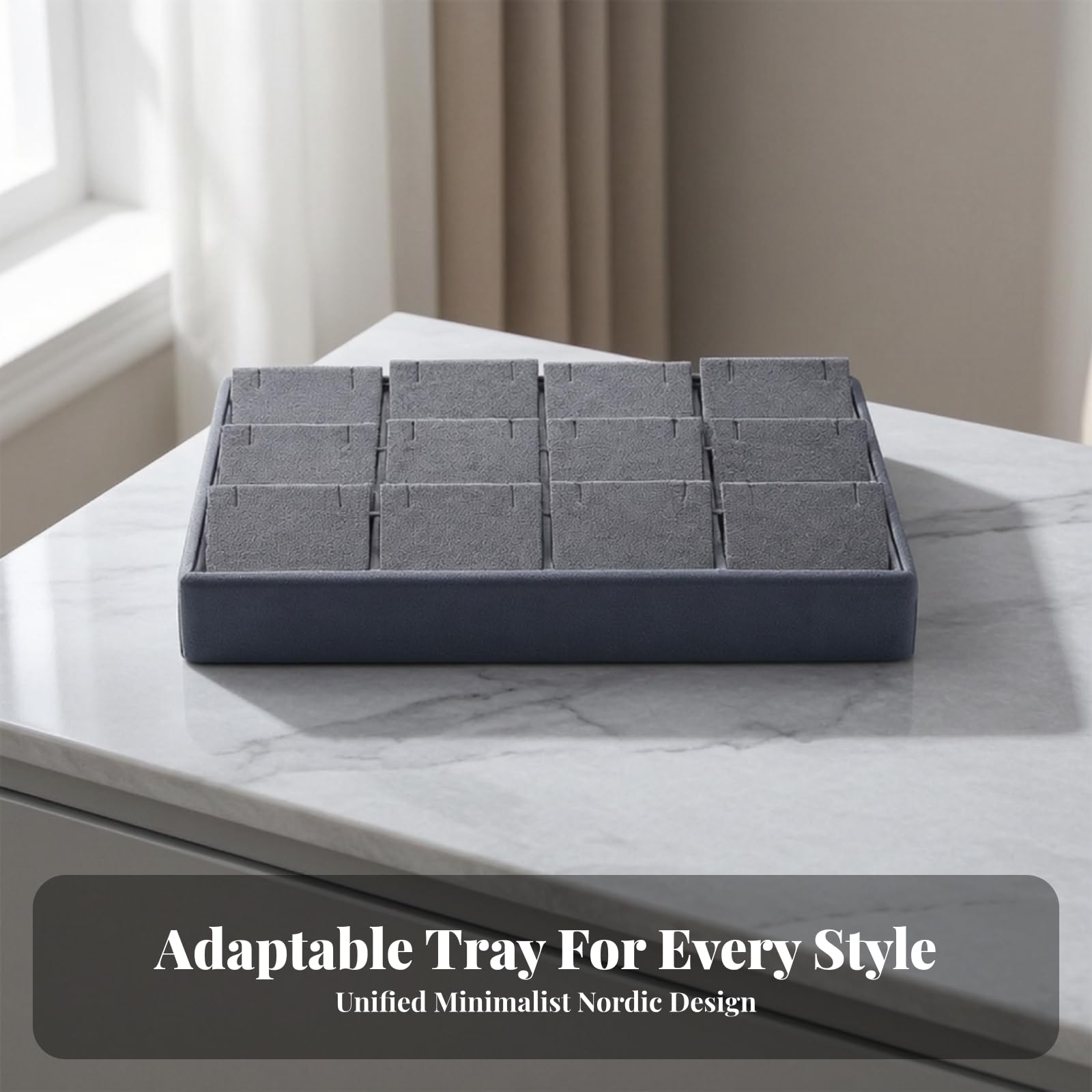 Vassoio per Gioielli Stabile Gioielleria , Vassoio Per Esposizione Gioielli, Modello EB06708, Colore Grigio Scuro, Design Per Collane, Stile Nordico, Materiale PU E Velluto, Dimensioni 25x18x3 Cm