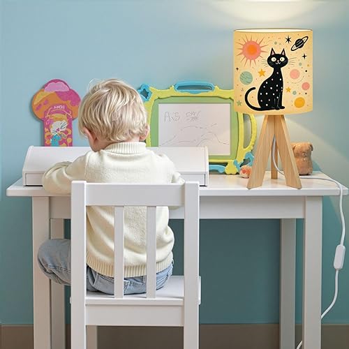 Miniatura 7 de Lámpara de mesa con trípode, moderna y juguetona de mediados de siglo, diseño retro con espirales de gatos, azul helado, lámparas de noche con