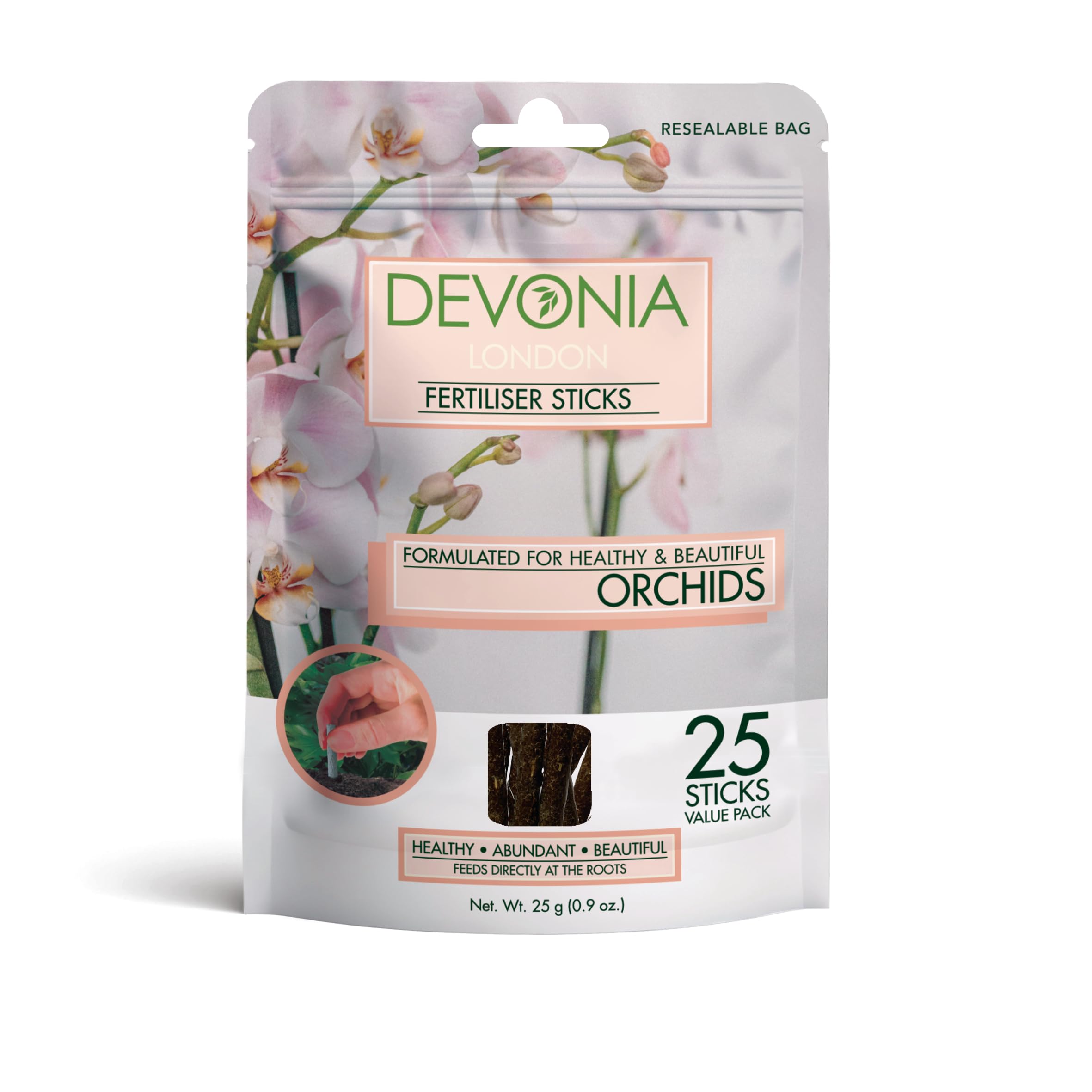 Devonia Orchid Feed (25 Fertiliser Sticks for Orchids) | Slow-Release Indoor Plant Food | Pre-Measured Plant Feed with No Mess or Overfeeding | Orchid Food for All Varieties