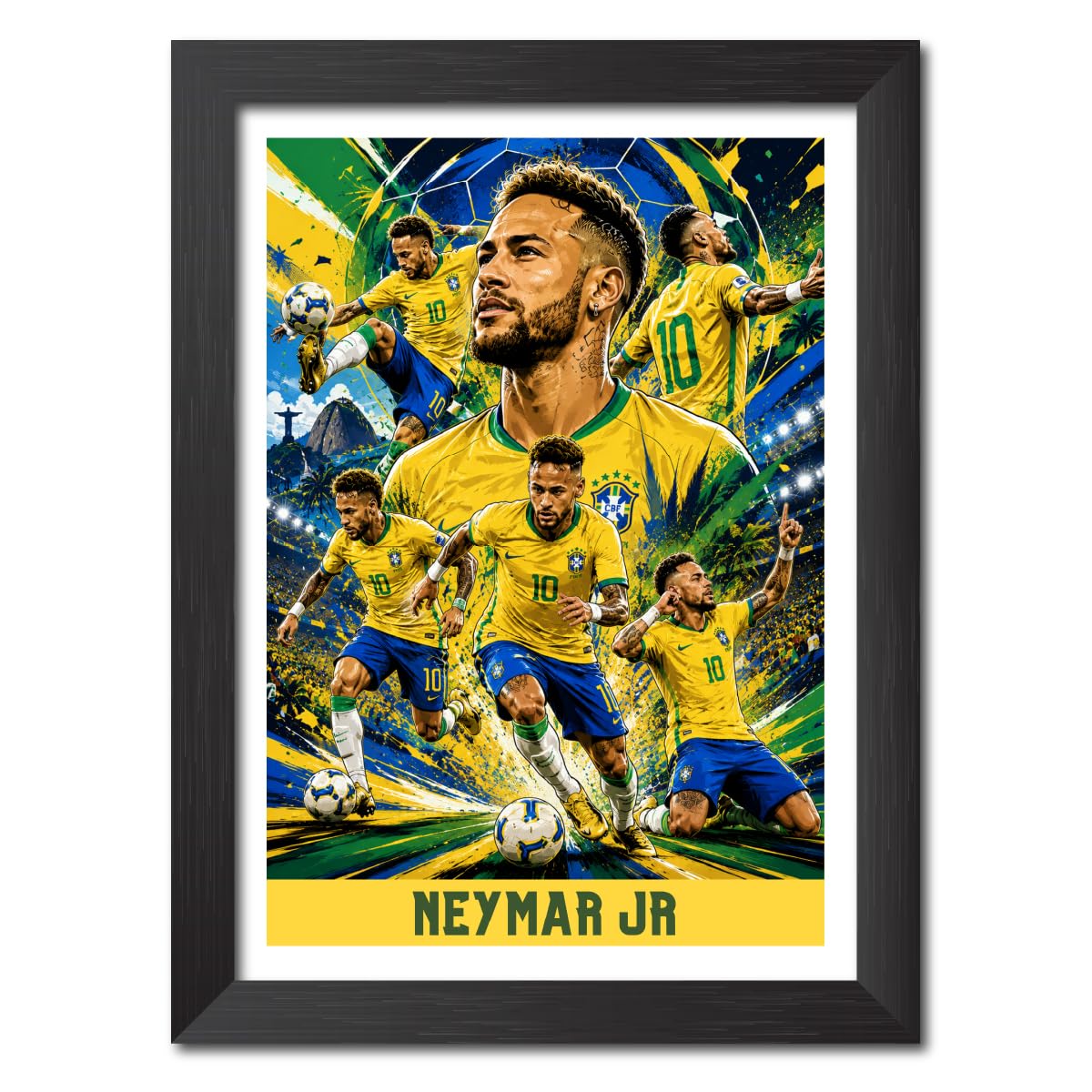 TenorArts Neymar Jr Brazil Poster Worldcup Themed Laminated Photo Frame Painting with Matt Finish Black Texture (12 inches x 9inches)-image-18