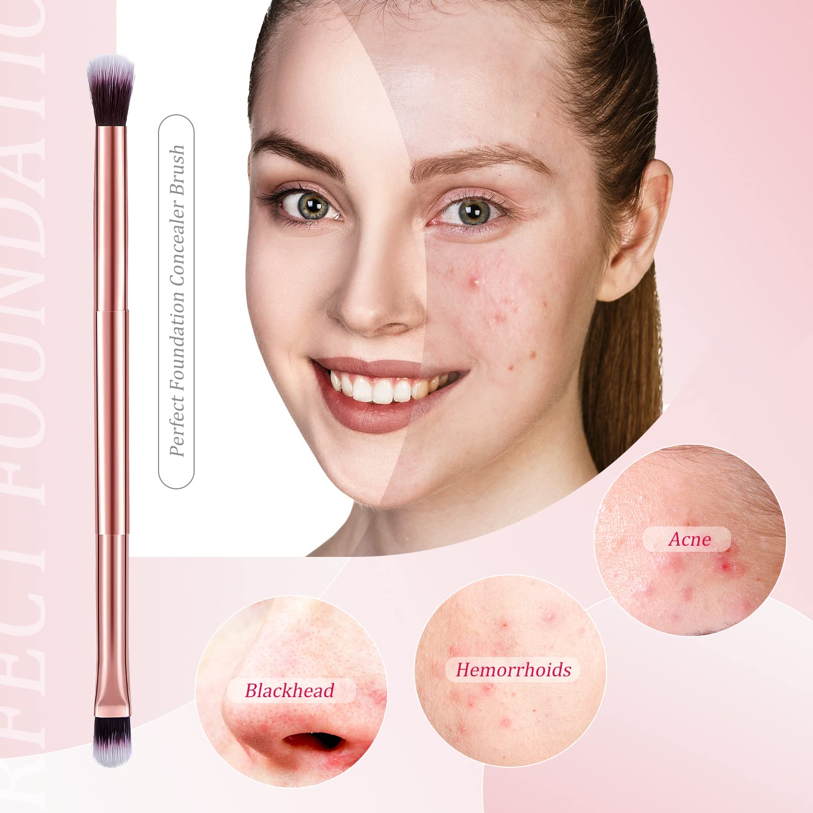 6 Stück Feine Concealer-Pinsel, 2-in-1 Lidschatten-Pinsel, 2 doppelendige Concealer-Pinsel unter den Augen Foundation Make-up Pinsel für flüssige Creme
