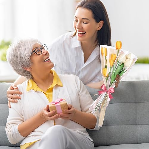 Miniatura 7 de Whaline 200 bolsas de envoltura de flores individuales, 4 colores, bolsas de embalaje floral de plástico, bolsas de manga para ramo de flores de