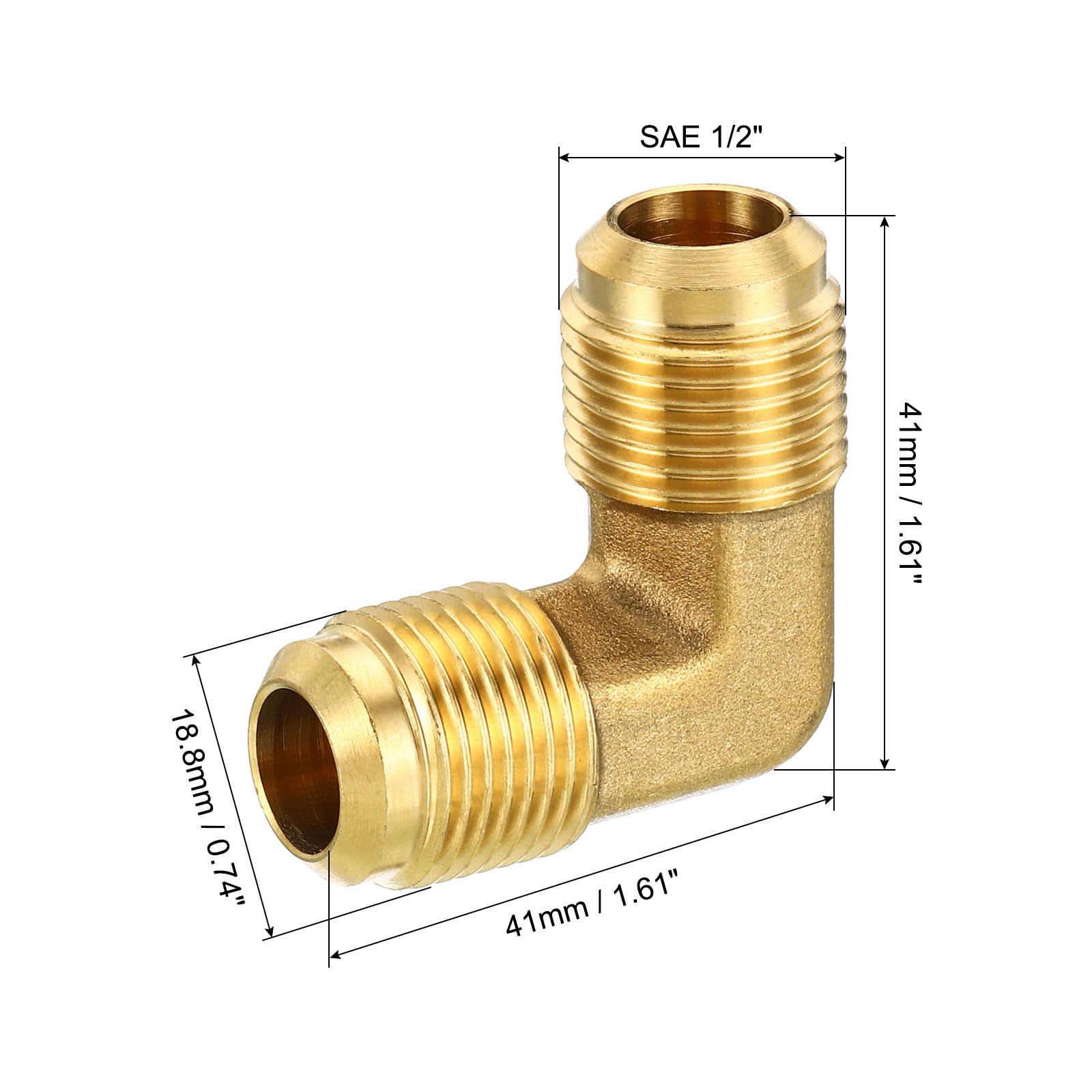 Accesorio de tubería de latón de 1/2" x 1/2", Paquete de 2, Adaptador de tubería de Codo de 90 Grados con abocardado para Aire Acondicionado, refrigeración y plomería