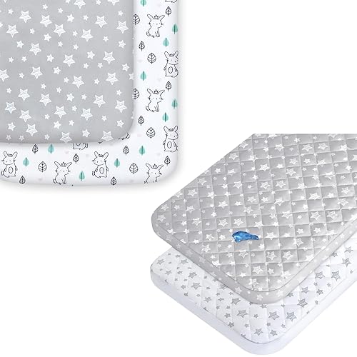 Pack and Play Sheets - Paquete de 2 protectores de colchón impermeables Pack N Play, paquete de 2