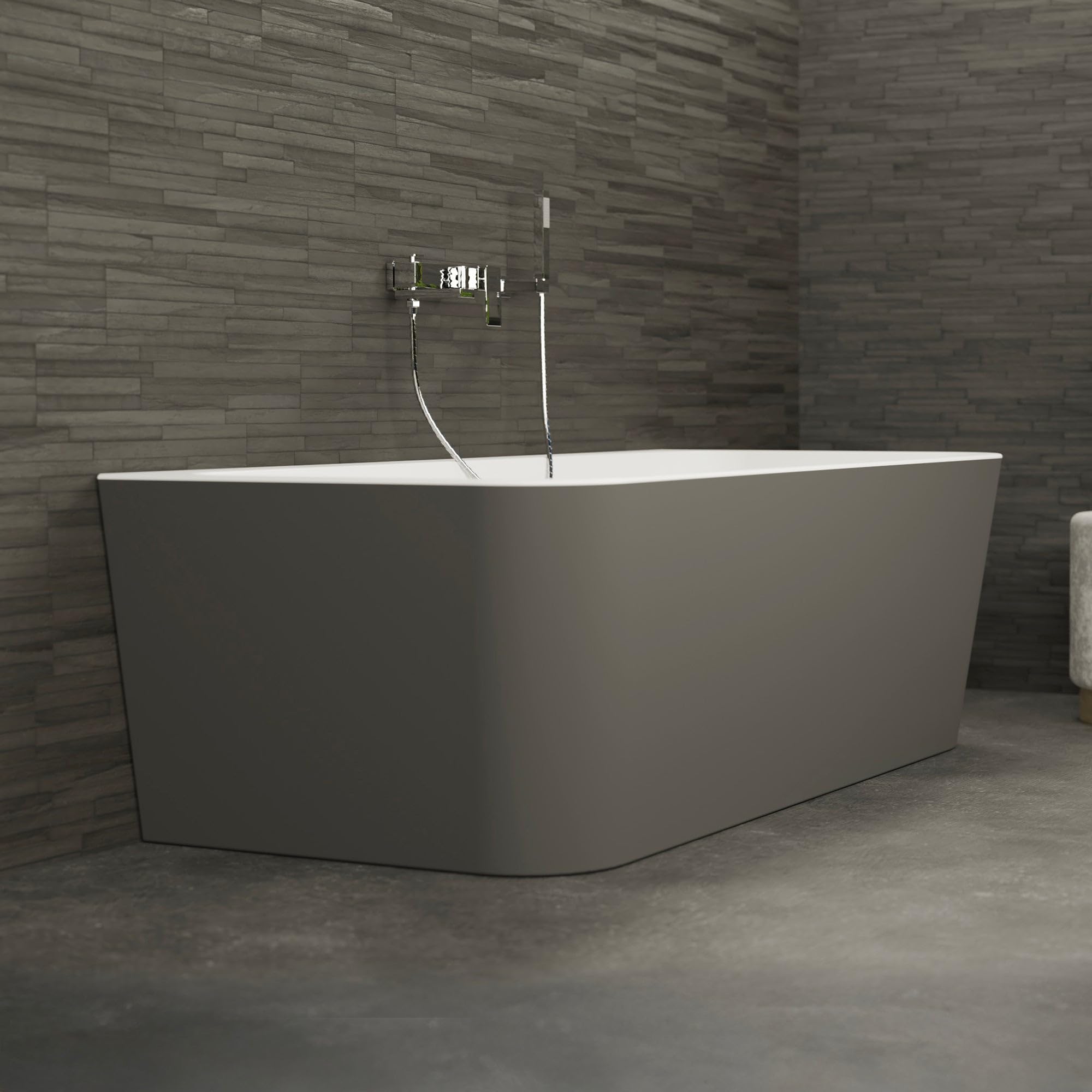 SPALINA Mint 160 Grise - Bañera Semi-exenta Mural L. 160 x l. 75 cm