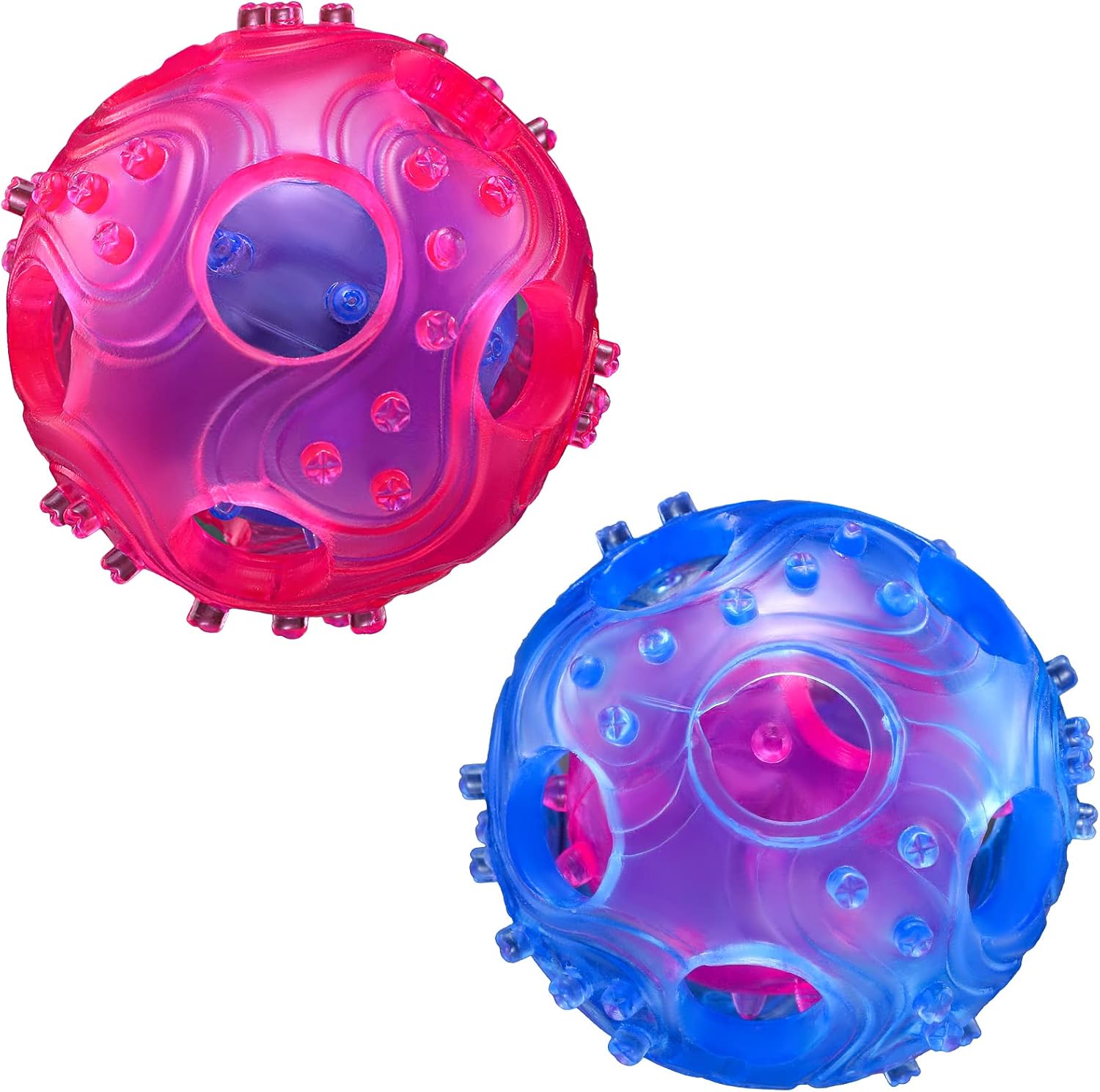 2 Pieces Spiny Light Up Ball Dog Toy LED Glowing Pet Spiky Ball Flashing Elastic Ball Pet Color Molar Ball Interactive Food Treat…