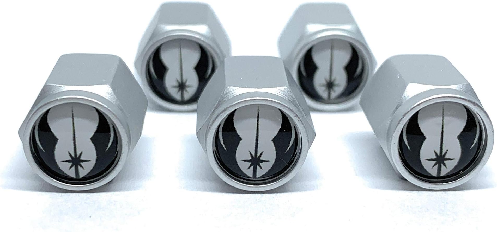 Buycleverly Car Tire Air Valve Caps- Auto Wheel Tyre Dust Stems Cover with Logo Emblem Waterproof Dust-Proof Universal fit for Cars, SUV, Truck, Motorcycles 5 Pieces Fit Jedi
