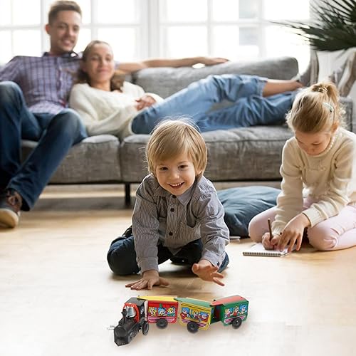 Miniatura 7 de Toyvian Juguete de tren de cuerda vintage, juguete de tren de relojería, juguete retro de tren de metal de estaño, modelo de metro, regalo para