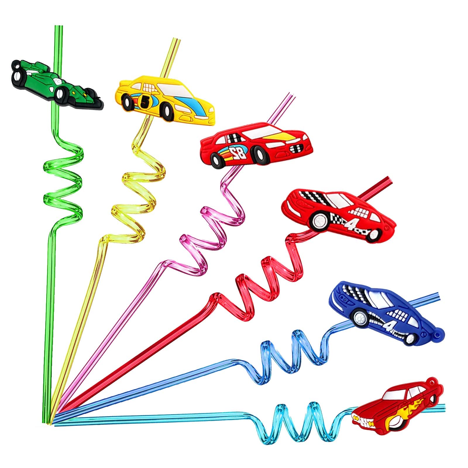 24 Race Car Party Favors Reusable Drinking Straws for Kids Boys Racecar Wheels Birthday Decorations Two Fast Party Supplies Drinking Markers