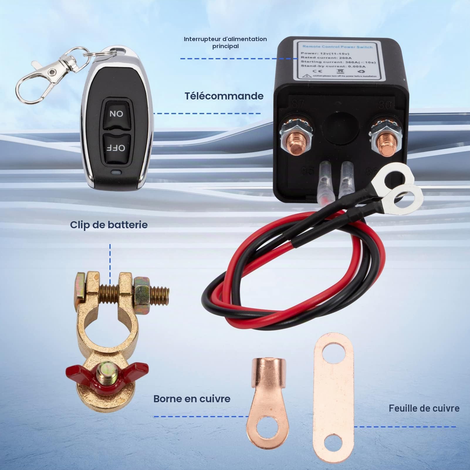 Coupe Circuit Batterie Distance 12V avec Télécommande, Interrupteur de Déconnexion de Batterie pour Voiture, Camping car, Moto, Camion, Bateau avec Double Télécommande